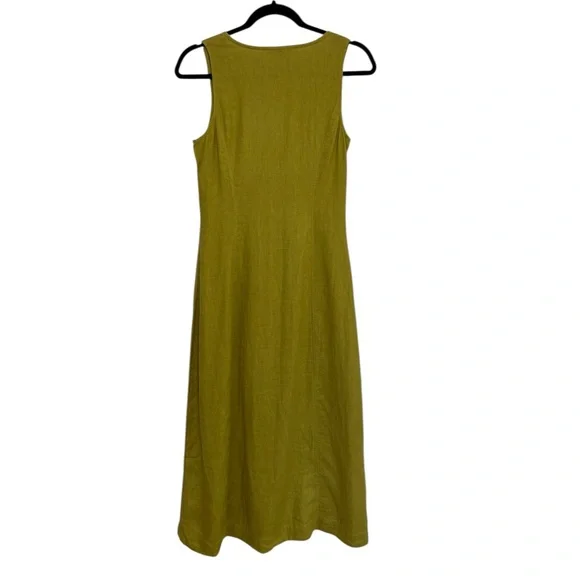 Madewell Button-Front Midi Dress in 100% Linen in Citrus Lime - Size 0 - Picture 2 of 6